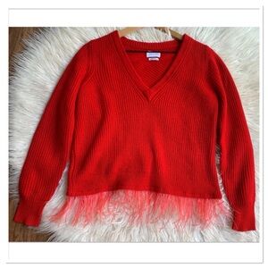 Saylor Juneau Feather Trim Sweater Red Size XS